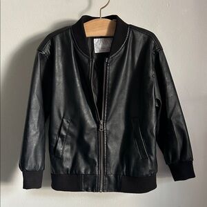 Zara Kid’s Black Vegan Leather Bomber Style Jacket